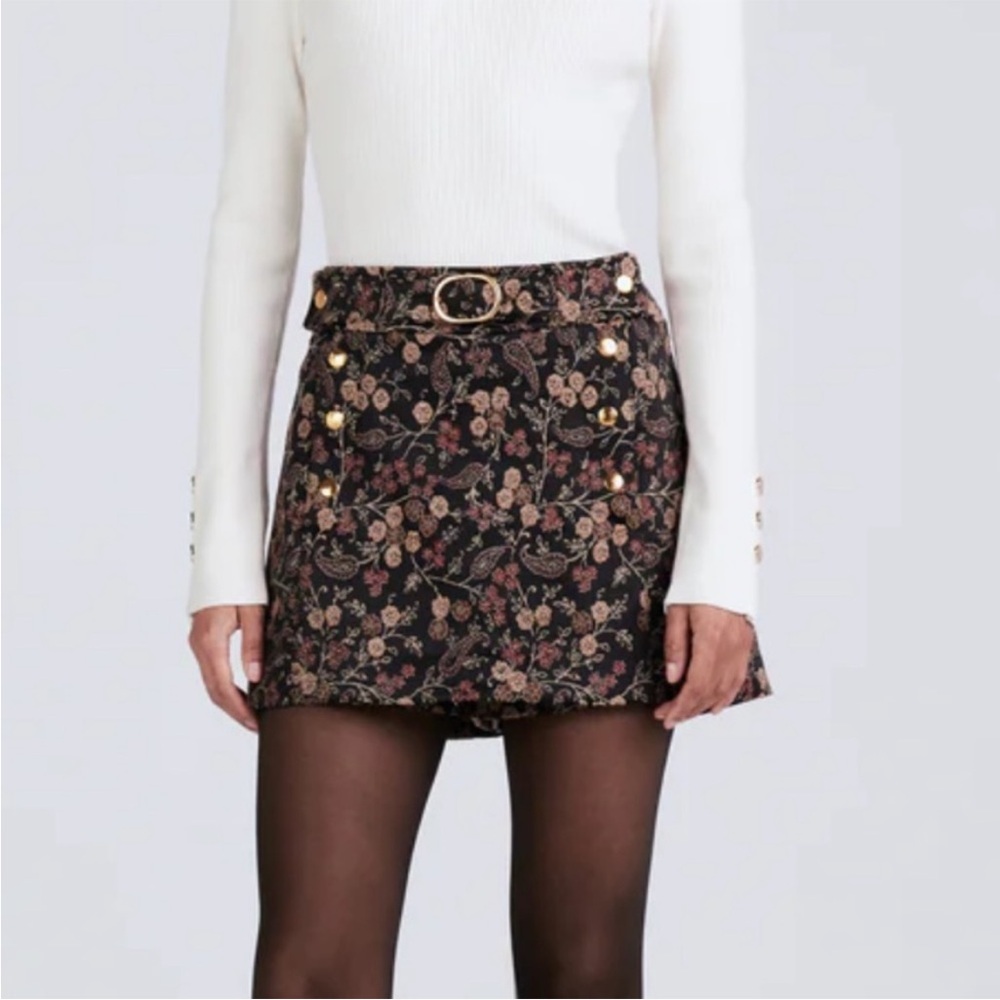 Derek Lam 10 Crosby Hester Embroidered Floral Mini Skort, Black Multi